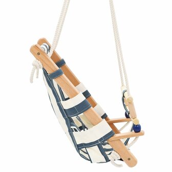 Babyschommel met veiligheidsgordel katoen hout blauw 4
