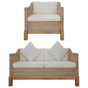 2-delig Bankstel met kussens natuurlijk rattan 1