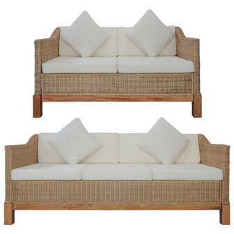 2-delig Bankstel met kussens natuurlijk rattan 1