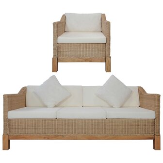 2-delig Bankstel met kussens natuurlijk rattan 1