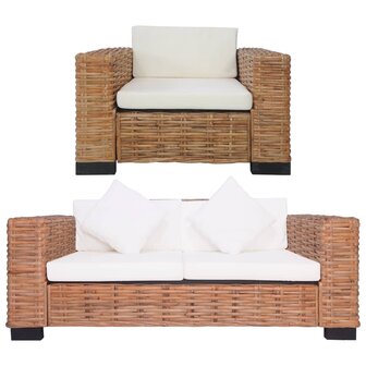 2-delig Bankstel met kussens natuurlijk rattan  1