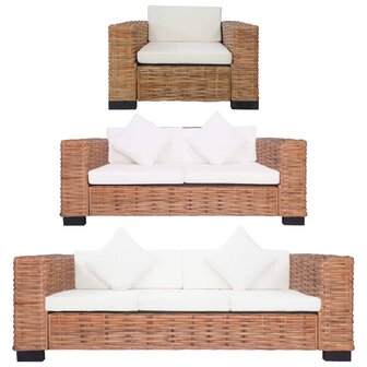 3-delig Bankstel met kussens natuurlijk rattan  1