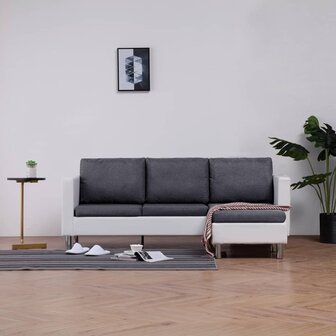 Driezitsbank met kussens kunstleer wit 1