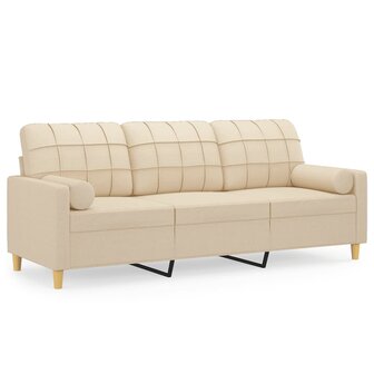Driezitsbank met sierkussens 180 cm stof cr&egrave;mekleurig 2