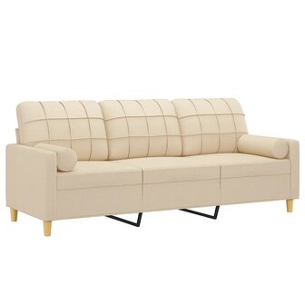 Driezitsbank met sierkussens 180 cm stof cr&egrave;mekleurig 3