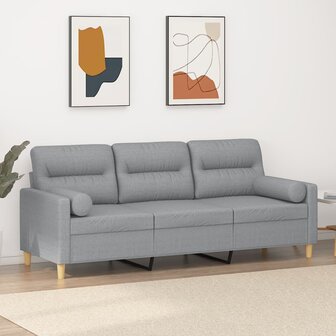 Driezitsbank met sierkussens 180 cm stof lichtgrijs 1