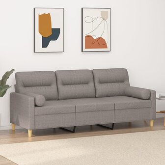 Driezitsbank met sierkussens 180 cm stof taupe 1