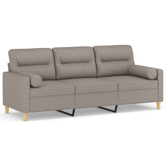 Driezitsbank met sierkussens 180 cm stof taupe 2