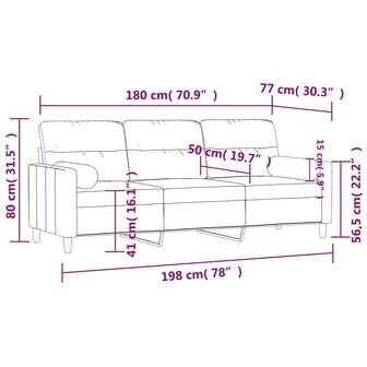Driezitsbank met sierkussens 180 cm stof taupe 8