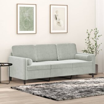 Driezitsbank met sierkussens 180 cm fluweel lichtgrijs 1
