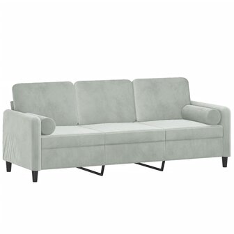 Driezitsbank met sierkussens 180 cm fluweel lichtgrijs 3