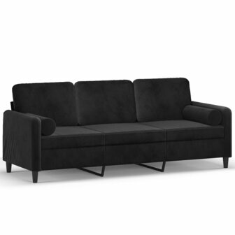 Driezitsbank met sierkussens 180 cm fluweel zwart 2