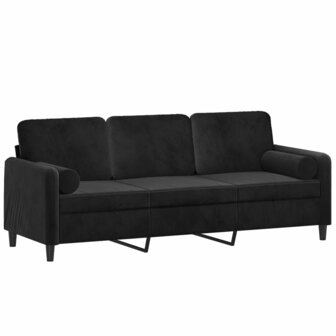 Driezitsbank met sierkussens 180 cm fluweel zwart 3