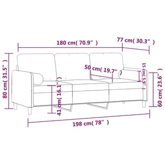 Driezitsbank met sierkussens 180 cm fluweel zwart 8