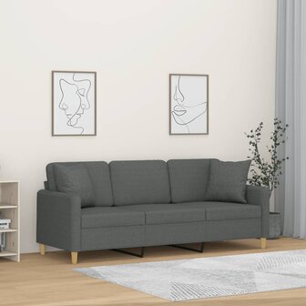 Driezitsbank met sierkussens 180 cm stof donkergrijs 1