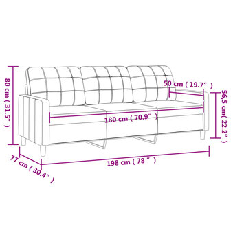 Driezitsbank 180 cm stof wijnrood 8