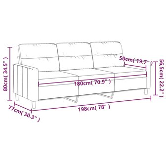 Driezitsbank 180 cm stof wijnrood 8