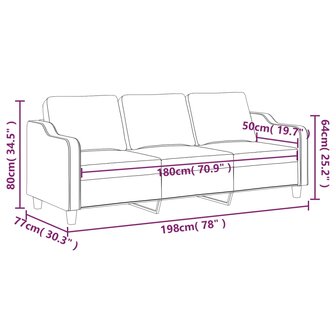 Driezitsbank 180 cm stof zwart 8