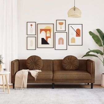 Bank met kussens 3-zits kunstsu&egrave;de bruin 3