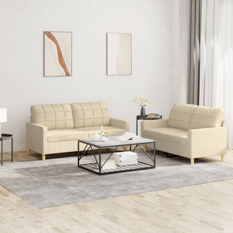 2-delige Loungeset met kussens stof cr&egrave;mekleurig 1