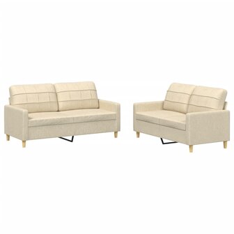 2-delige Loungeset met kussens stof cr&egrave;mekleurig 2