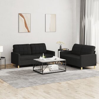 2-delige loungeset met kussens stof zwart 1