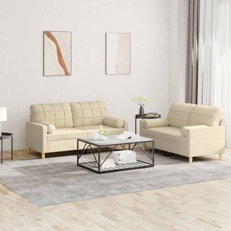 2-delige Loungeset met kussens stof cr&egrave;mekleurig 1