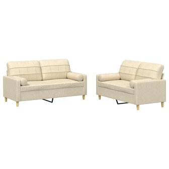 2-delige Loungeset met kussens stof cr&egrave;mekleurig 2