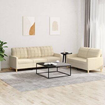 2-delige Loungeset met kussens stof cr&egrave;mekleurig 1