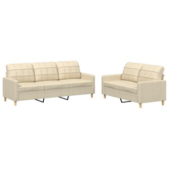 2-delige Loungeset met kussens stof cr&egrave;mekleurig 2
