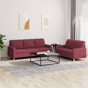 2-delige Loungeset met kussens stof wijnrood 1