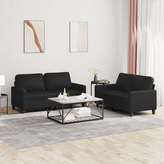 2-delige Loungeset met kussens kunstleer zwart 1
