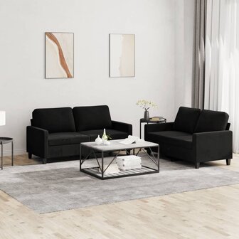 2-delige Loungeset met kussens fluweel zwart 1