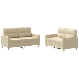 2-delige Loungeset met kussens stof cr&egrave;mekleurig 2