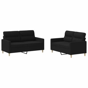 2-delige loungeset met kussens stof zwart 2