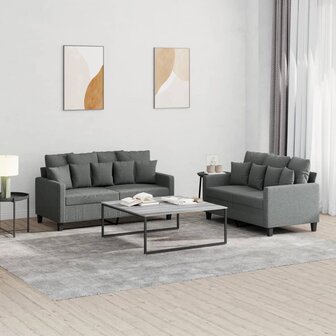 2-delige Loungeset met kussens stof donkergrijs 1