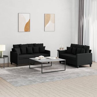 2-delige loungeset met kussens stof zwart 1