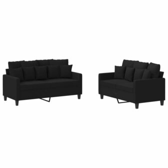 2-delige loungeset met kussens stof zwart 2