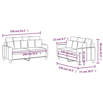 2-delige loungeset met kussens stof zwart 7