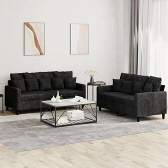 2-delige Loungeset met kussens fluweel zwart 1