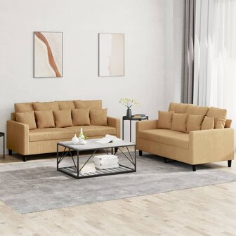 2-delige Loungeset met kussens fluweel bruin 1