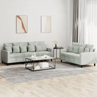 2-delige Loungeset met kussens fluweel lichtgrijs 1