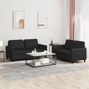 2-delige Loungeset met kussens kunstleer zwart 1