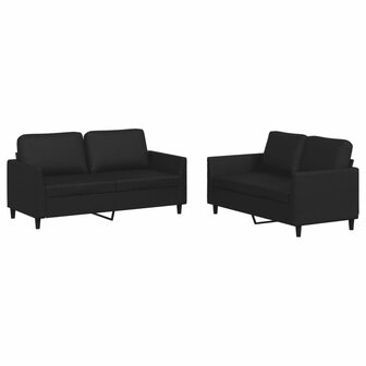 2-delige Loungeset met kussens kunstleer zwart 2