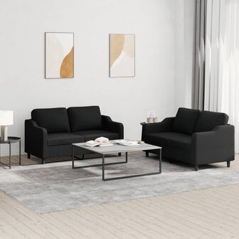 2-delige loungeset met kussens stof zwart 1