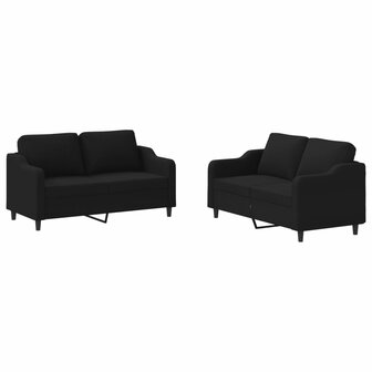 2-delige loungeset met kussens stof zwart 2