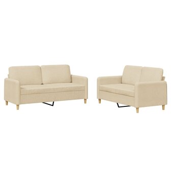 2-delige Loungeset met kussens stof cr&egrave;mekleurig 2
