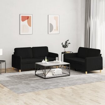 2-delige loungeset met kussens stof zwart 1