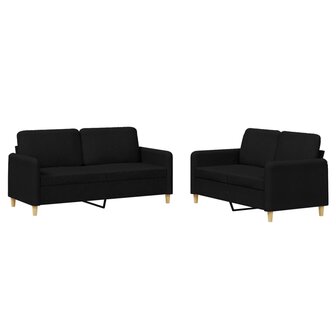 2-delige loungeset met kussens stof zwart 2