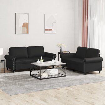 2-delige Loungeset met kussens kunstleer zwart 1